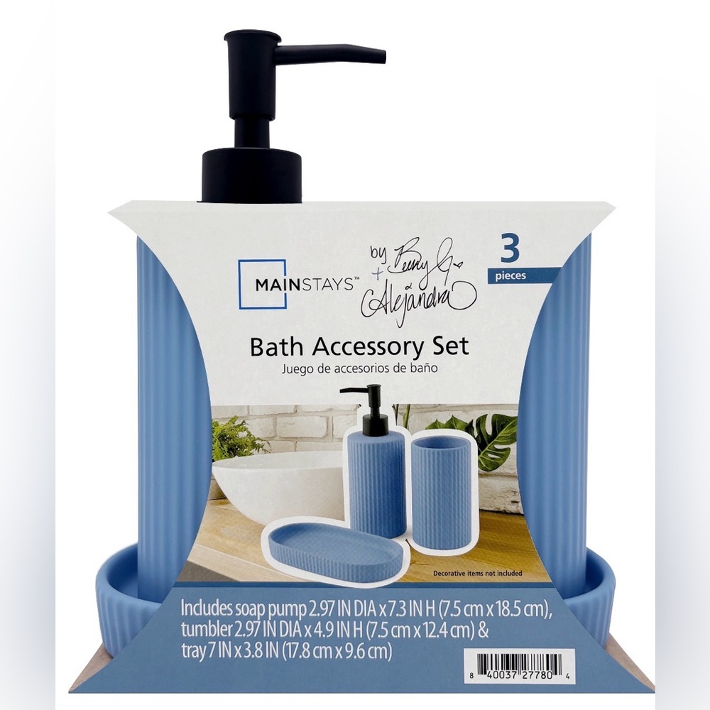 🖤NIP MAINSTAYS BECKY G & ALEXANDRIA BLUE 3-PC BATH ACCESSORY SET🖤